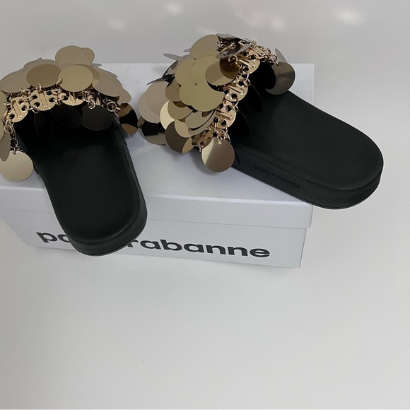 PACO RABANNE GOLD SPARKLE SANDALS $460 - Picture 9 of 12